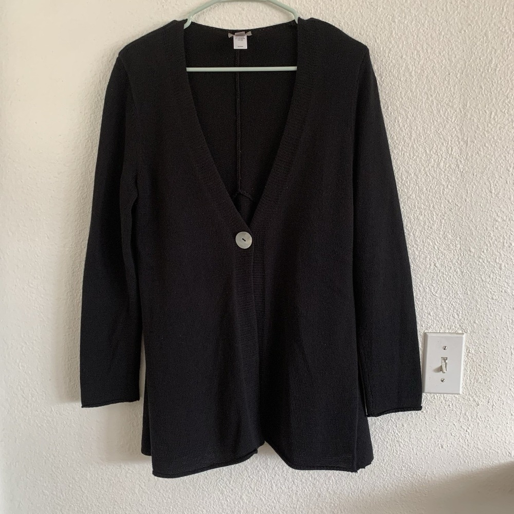 J. Jill Black Cotton Silk Blend Single Button Cardigan Sweater Medium‎ Petite
